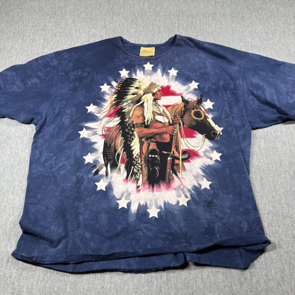 The Mountain Shirt Men 3XL Blue Native American Indian Chief Graphic Tie Dye Tee